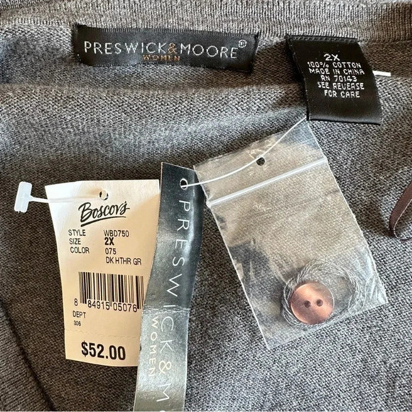 Preswick + Moore 2X gray v-neck button down cotton‎ cardigan - Picture 4 of 5